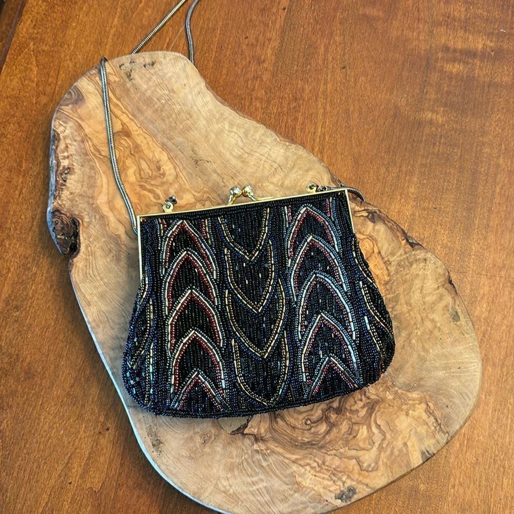 Beaded Evening Bag with Gold Chain Strap